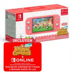 Consola nintendo switch lite coral + animal crossing new horizons + 3 meses nintendo switch online