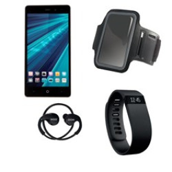 Telefono movil smartphone woo casiopea 3 negro 5pulgadas + pulsera de actividad +  brazalete impermeable + auriculares deportivos