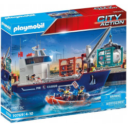 PLAYMOBIL GRAN PORTACONTENEDOR CON BARCO ADUANERO