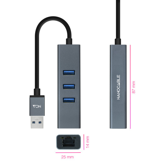 HUB NANOCABLE 4 EN 1 USB Cables de red
