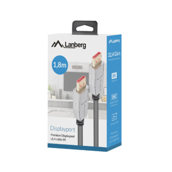 CABLE DISPLAYPORT 8K LANBERG 1.8M MACHO Cables audio vídeo CABLE DISPLAYPORT 8K LANBERG 1.8M MACHO Cables audio vídeo