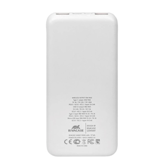 POWERBANK RIVACASE VA2601 10000MAH BLANCO Powerbanks