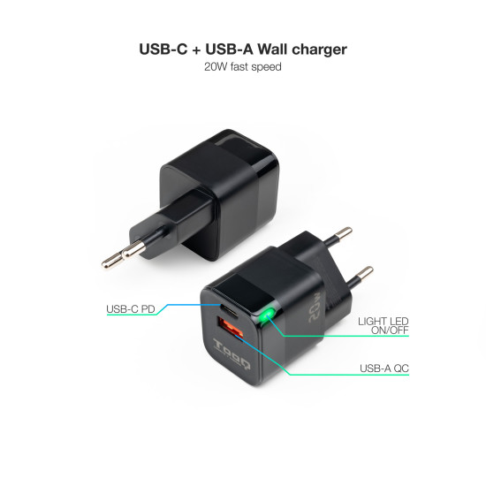 CARGADOR PARED TOOQ USB - C PD + Baterías y cargadores portátiles CARGADOR PARED TOOQ USB - C PD + Baterías y cargadores portátiles