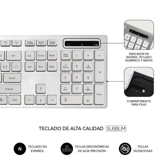 TECLADO + RATON SUBBLIM SUBKBW - CEKE10 INALAMBRICO Teclados TECLADO + RATON SUBBLIM SUBKBW - CEKE10 INALAMBRICO Teclados