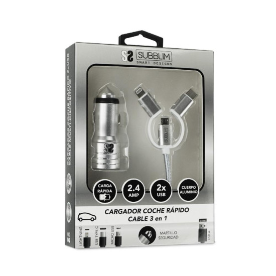 CARGADOR COCHE SUBBLIM 12W USB TIPO Baterías y cargadores portátiles