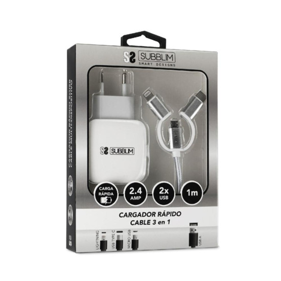 CARGADOR PARED SUBBLIM 12W USB TIPO Baterías y cargadores portátiles