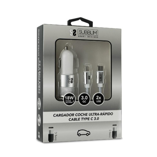 CARGADOR COCHE SUBBLIM 18W USB TIPO Baterías y cargadores portátiles CARGADOR COCHE SUBBLIM 18W USB TIPO Baterías y cargadores portátiles
