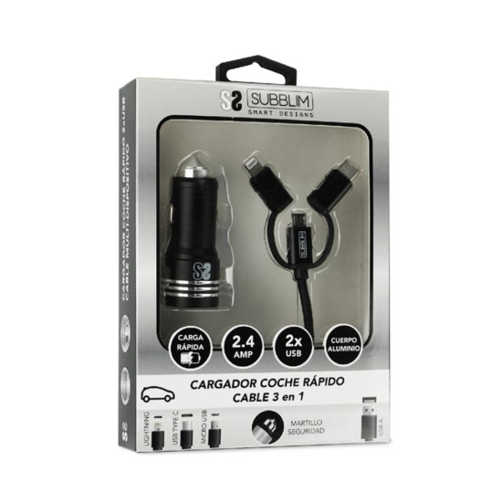CARGADOR COCHE SUBBLIM 12W USB TIPO Baterías y cargadores portátiles