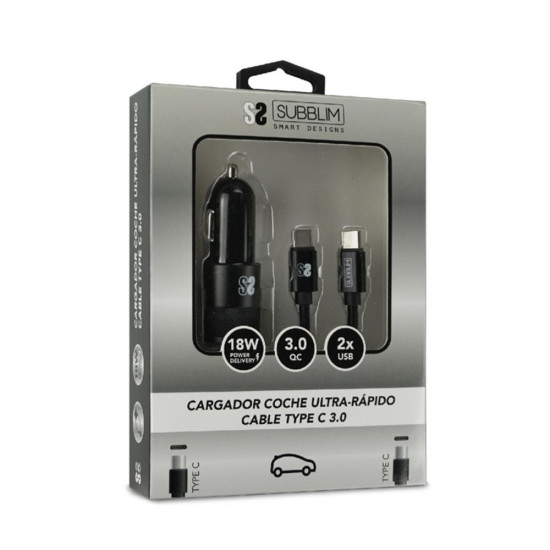 CARGADOR COCHE SUBBLIM 18W USB TIPO Baterías y cargadores portátiles CARGADOR COCHE SUBBLIM 18W USB TIPO Baterías y cargadores portátiles