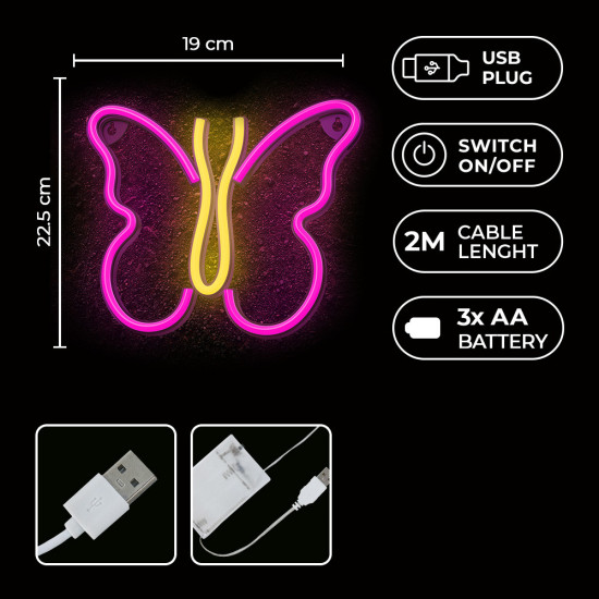 LAMPARA FOREVER NEON LED BUTTERFLY PINK Lámparas LAMPARA FOREVER NEON LED BUTTERFLY PINK Lámparas