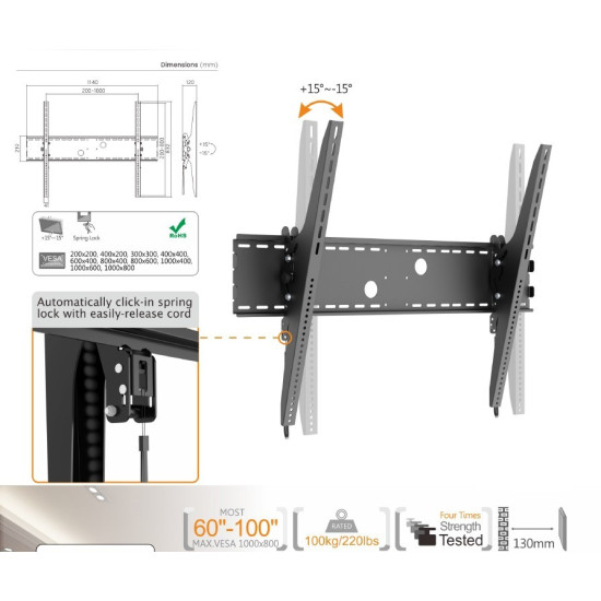 SOPORTE PARED EQUIP VESA HASTA 100 PULGADAS Soportes monitores  tv