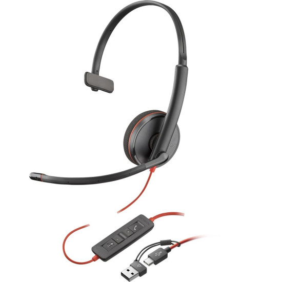 AURICULARES POLY MONOAURALES BLACKWIRE 3210 USB - C Auriculares AURICULARES POLY MONOAURALES BLACKWIRE 3210 USB - C Auriculares