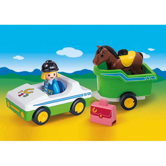 PLAYMOBIL 1.2.3 COCHE CON REMOLQUE CABALLO Playmobils