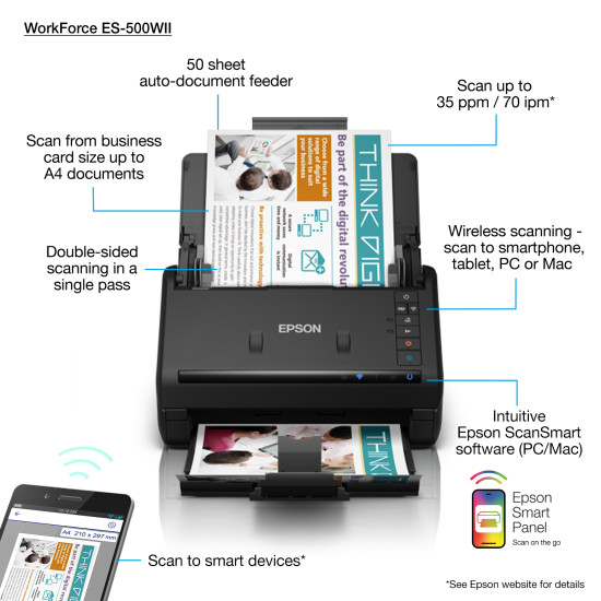 ESCANER SOBREMESA EPSON WORKFORCE ES - 500WII A4 Escáneres ESCANER SOBREMESA EPSON WORKFORCE ES - 500WII A4 Escáneres