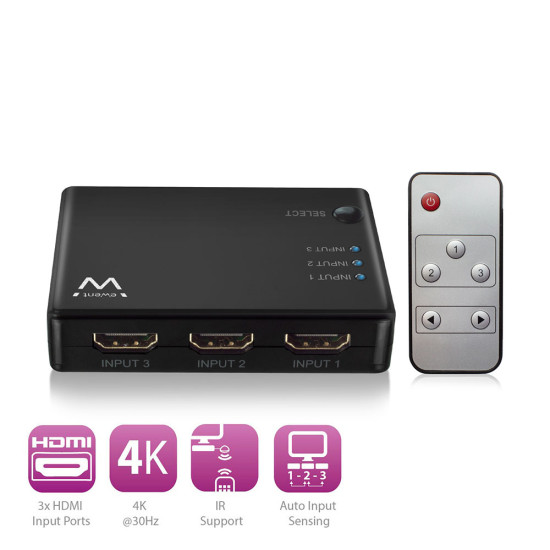 SWITCH HDMI EWENT EW3730 4K 3 Accesorios monitores tv SWITCH HDMI EWENT EW3730 4K 3 Accesorios monitores tv