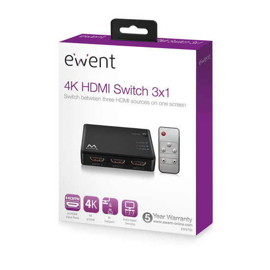 SWITCH HDMI EWENT EW3730 4K 3 Accesorios monitores tv SWITCH HDMI EWENT EW3730 4K 3 Accesorios monitores tv