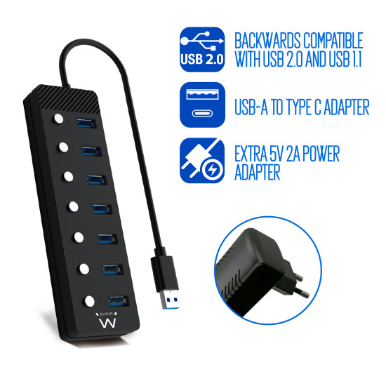HUB EWENT 7 PUERTOS USB 3.0 Dockings y hubs HUB EWENT 7 PUERTOS USB 3.0 Dockings y hubs