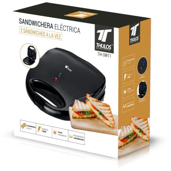 SANDWICHERA THULOS TH - SW11 NEGRO 750W 2 Sandwicheras