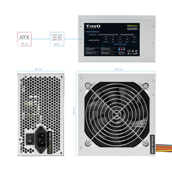FUENTE ALIMENTACION TOOQ TQEP - 500SSE - O ATX 500W Fuentes de alimentación FUENTE ALIMENTACION TOOQ TQEP - 500SSE - O ATX 500W Fuentes de alimentación