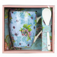 TAZA CERÁMICA CON CUCHARA ENESCO FLORES