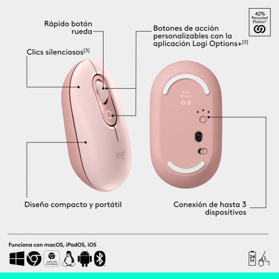 RATON INALAMBRICO LOGITECH POP MOUSE ROSA Ratones RATON INALAMBRICO LOGITECH POP MOUSE ROSA Ratones