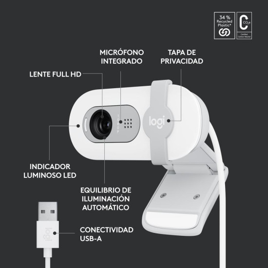 WEBCAM LOGITECH BRIO 100 BLANCO FULL Cámaras web WEBCAM LOGITECH BRIO 100 BLANCO FULL Cámaras web
