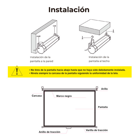 PANTALLA MANUAL VIDEOPROYECTOR PARED Y TECHO Pantallas de proyección PANTALLA MANUAL VIDEOPROYECTOR PARED Y TECHO Pantallas de proyección
