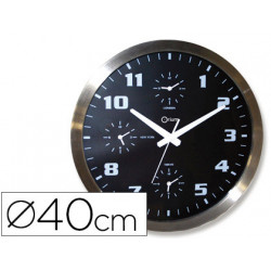 RELOJ CEP DE PARED CROMADO OFICINA REDONDO 40 CM DE DIAMETRO CON 4 HORARIO DEL MUNDO